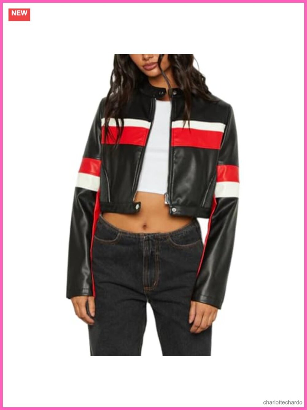 Faux Leather Cropped Moto Jacket Zip Up Slim Fit Bomber Outerwear